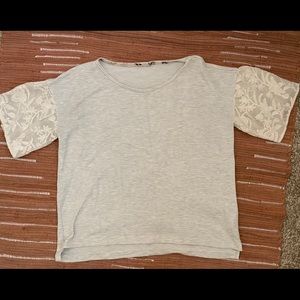 Heather Grey Oversized Tee with Lace Sleeves